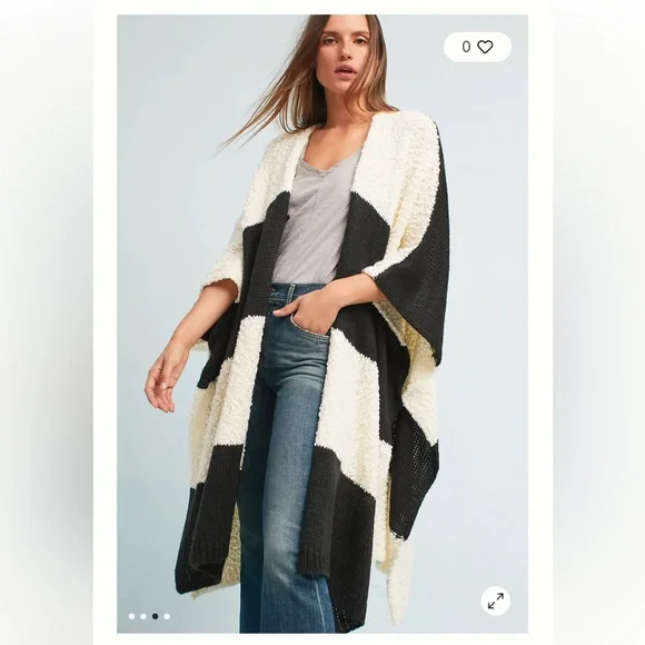 Anthropology Mixed Stripes Kimono one size black and white striped. - Picture 3 of 16
